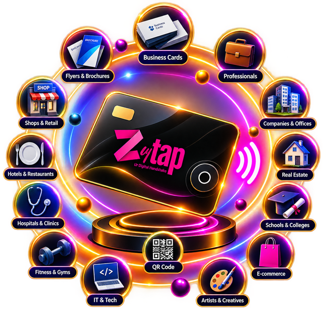 A ZoyTap NFC card at the center of a ring, representing the many tools it replaces